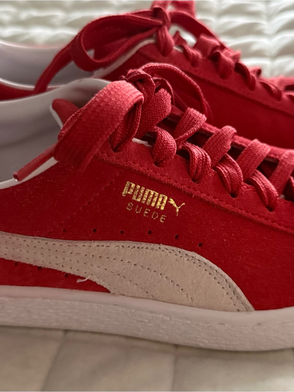 Puma Red Suede Athletic Sneakers with Cream Formstrip